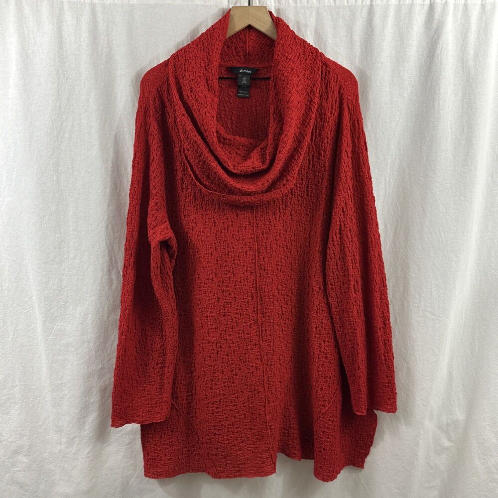 Ali Miles Red Textured Cowl Neck 3/4 Sleeve Tunic Top Womens Size 2X Lagenlook